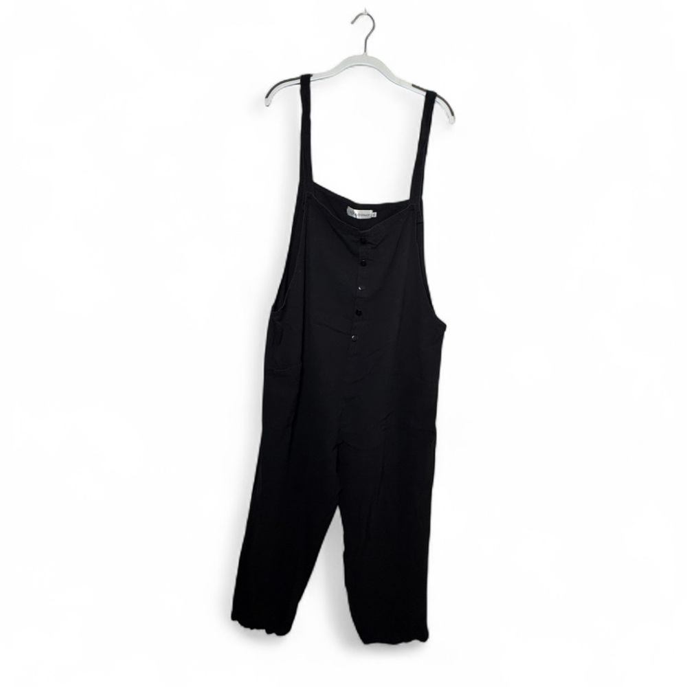 Womens Aedvoouer Black Linen Blend Jumpsuit Deep Pockets Button Closure Size 3XL